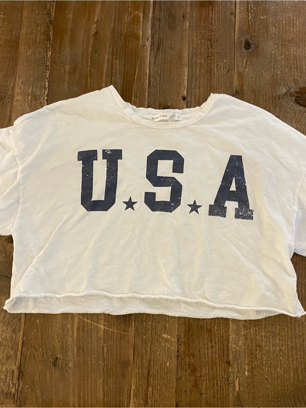 Altar'd State White Tee with Navy USA‎ Graphic Fourth of July Shirt Size Large